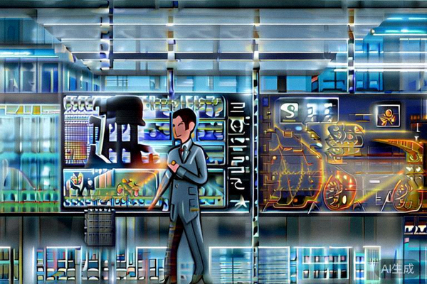 两个商务人士在现代化的会议室里握手合作，背后是印有全球物流轨迹图和供应商工厂照片的大屏幕