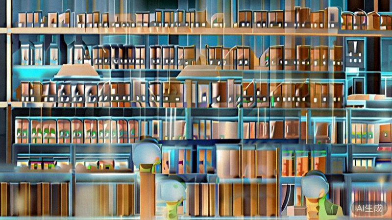 现代化仓储物流中心内，工作人员正在有序分拣和打包跨境电商货物，货架上货物摆放整齐