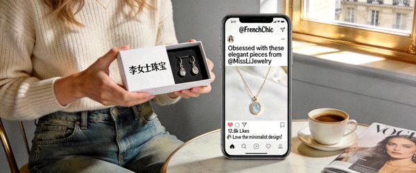 法国时尚博主在社交媒体上展示李女士首饰产品的场景截图