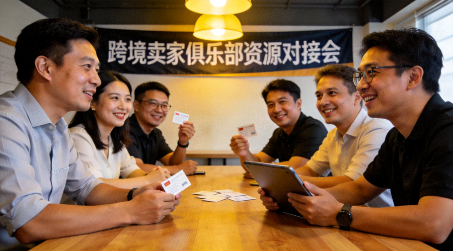 跨境卖家俱乐部线下资源对接会现场，卖家们正在热烈交流